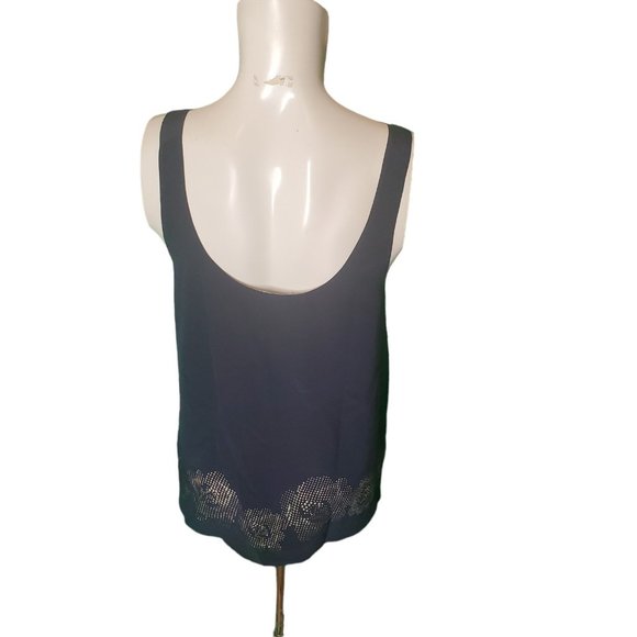 Gold Hawk Navy & Cream Lasercut Double Layer Silk Tank Top Camisole sz S - Picture 3 of 5